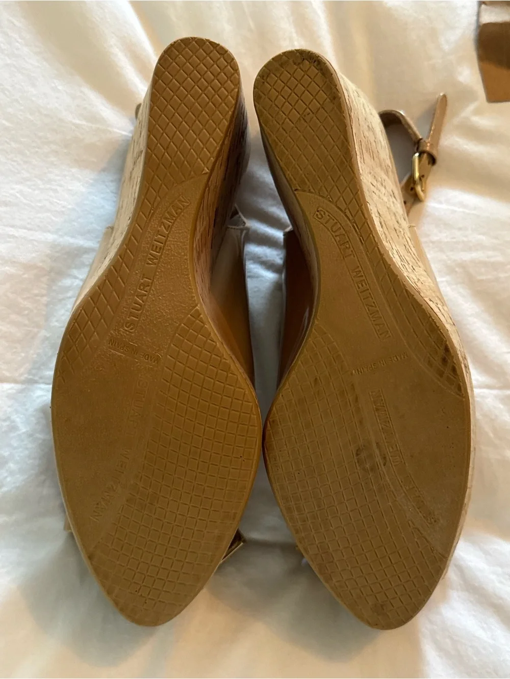 Stuart Weitzman Beige Slingback Peep-Toe Heels with Bow - Picture 4 of 4